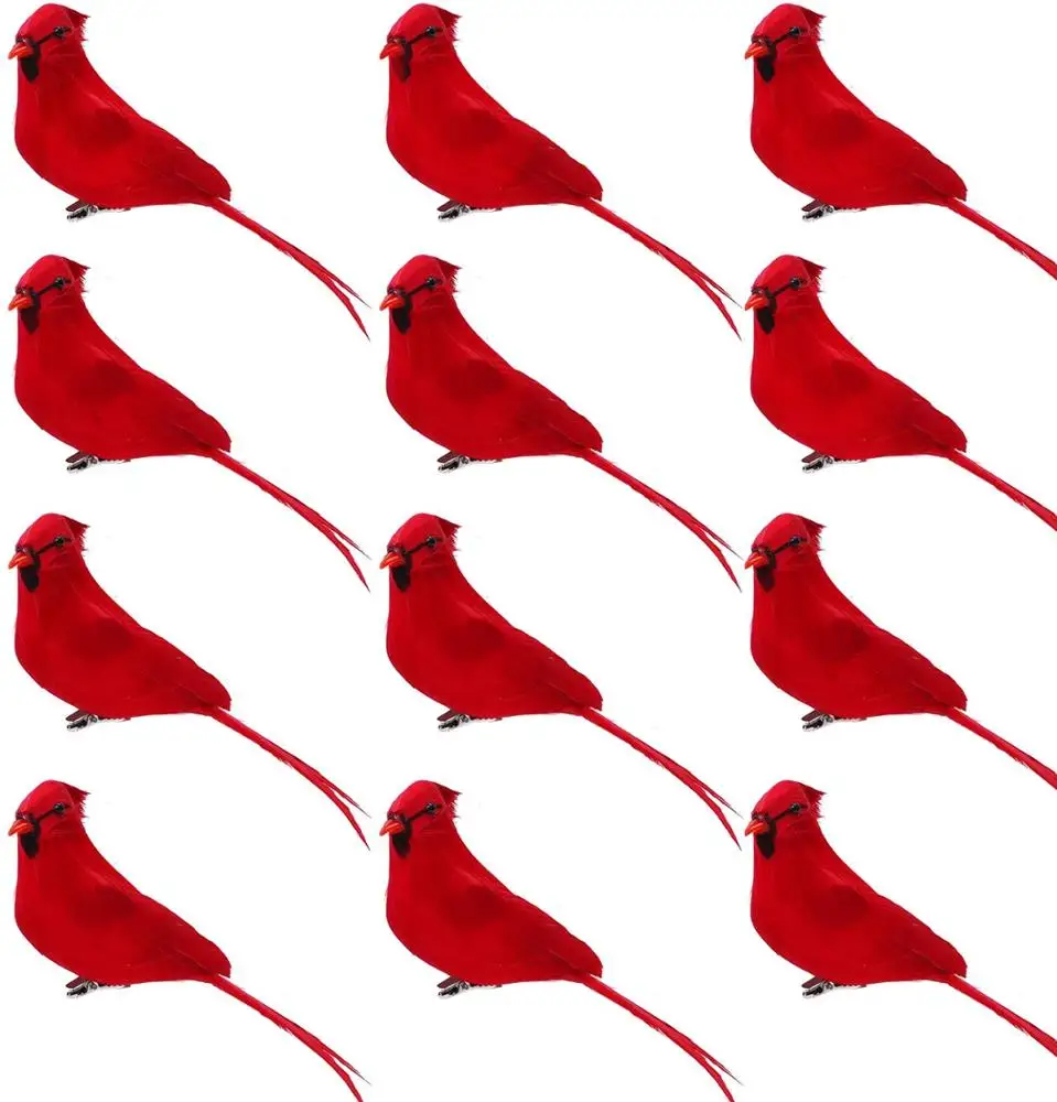 12 Packs Artificial Cardinal Red Bird 5.5 Inch Christmas Clipon