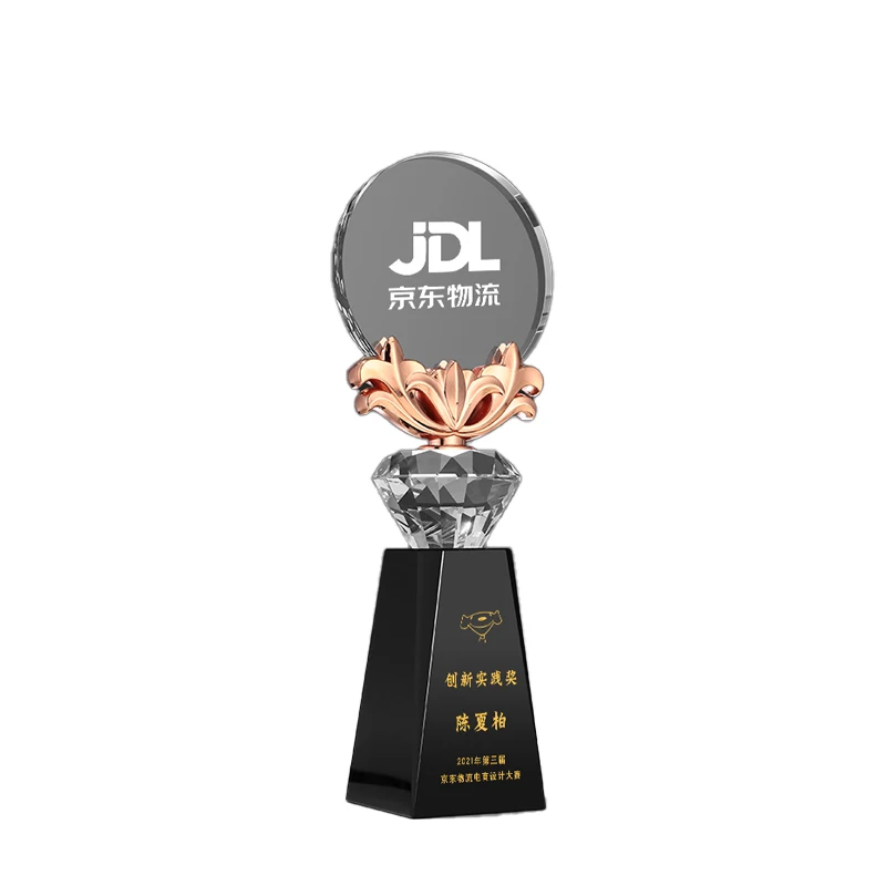 Wholesale Custom Logo Crystal Trophy Cup New Style Sports Plaque Award for Company Anniversary Events UV printed Metal details