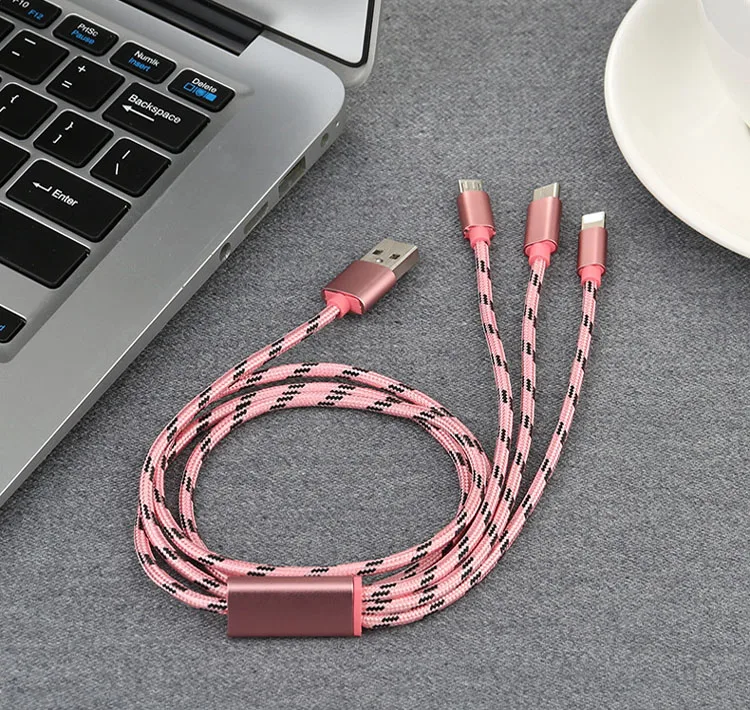 Multi Charger Cable Nylon Braided 3 in 1 USB Charging Cable With 8 Pin/Type-C/Micro USB Port Connectors - ANKUX.COM