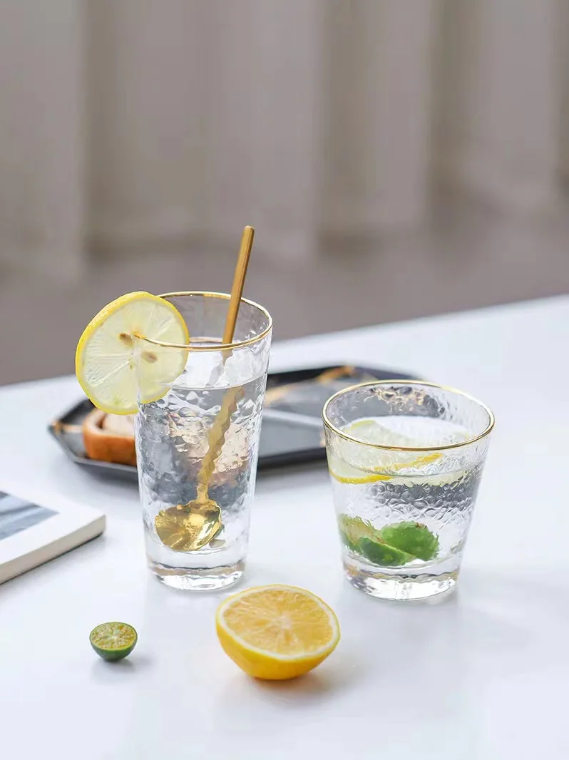 Transparent or Custom Logo Gold Rim Electroplating Drinking Glass Cup Tea Cup For Drinking Glass