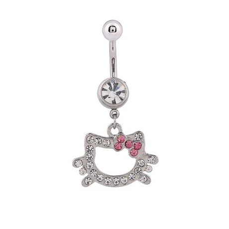 

Gaby Navel ring stainless steel cute cat belly button ring body piercing jewelry, Silver