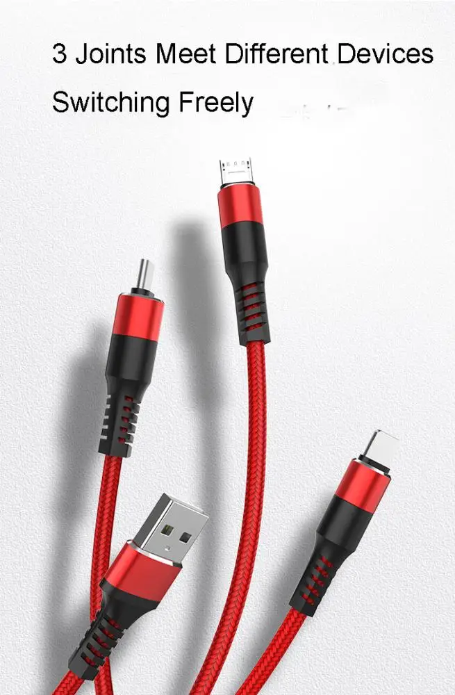 Fashion present gift Nylon Braided one drag three 2.5A quick charging wire 3 in 1 usb cable - ANKUX.COM