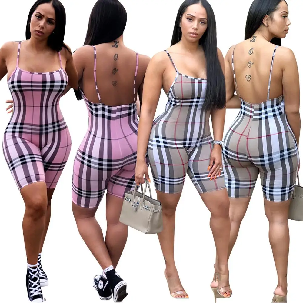 

GC-2073089 2020 New summer women plaid casual suspenders one piece jumpsuit