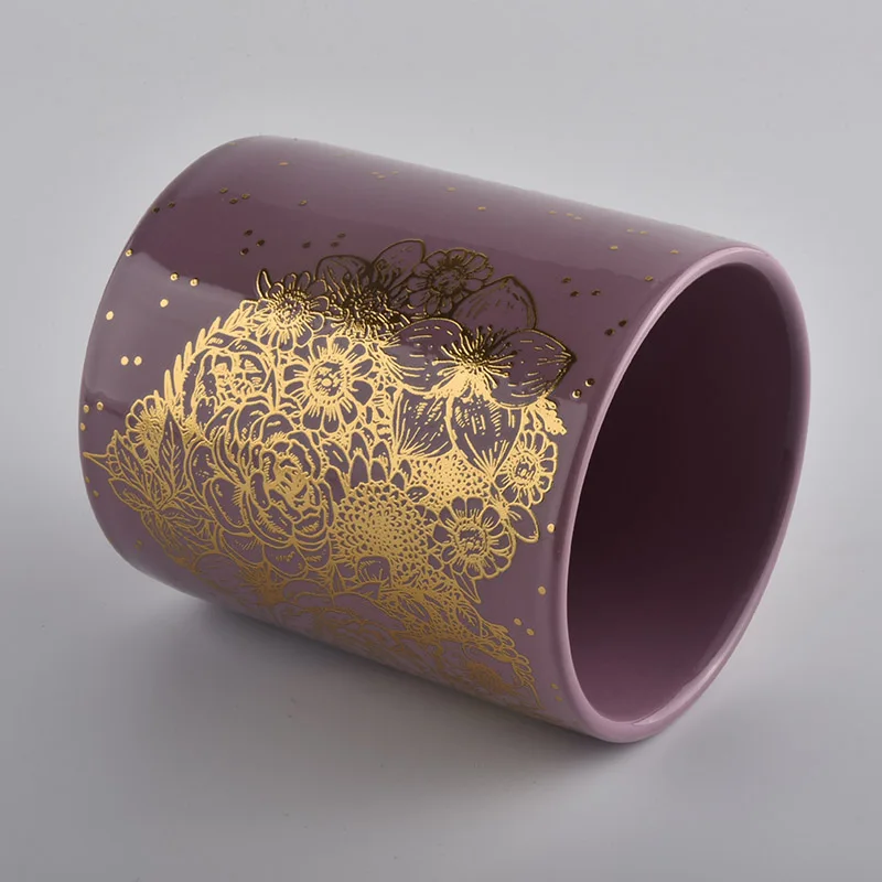 pink glazing ceramic candle jars with gold printing