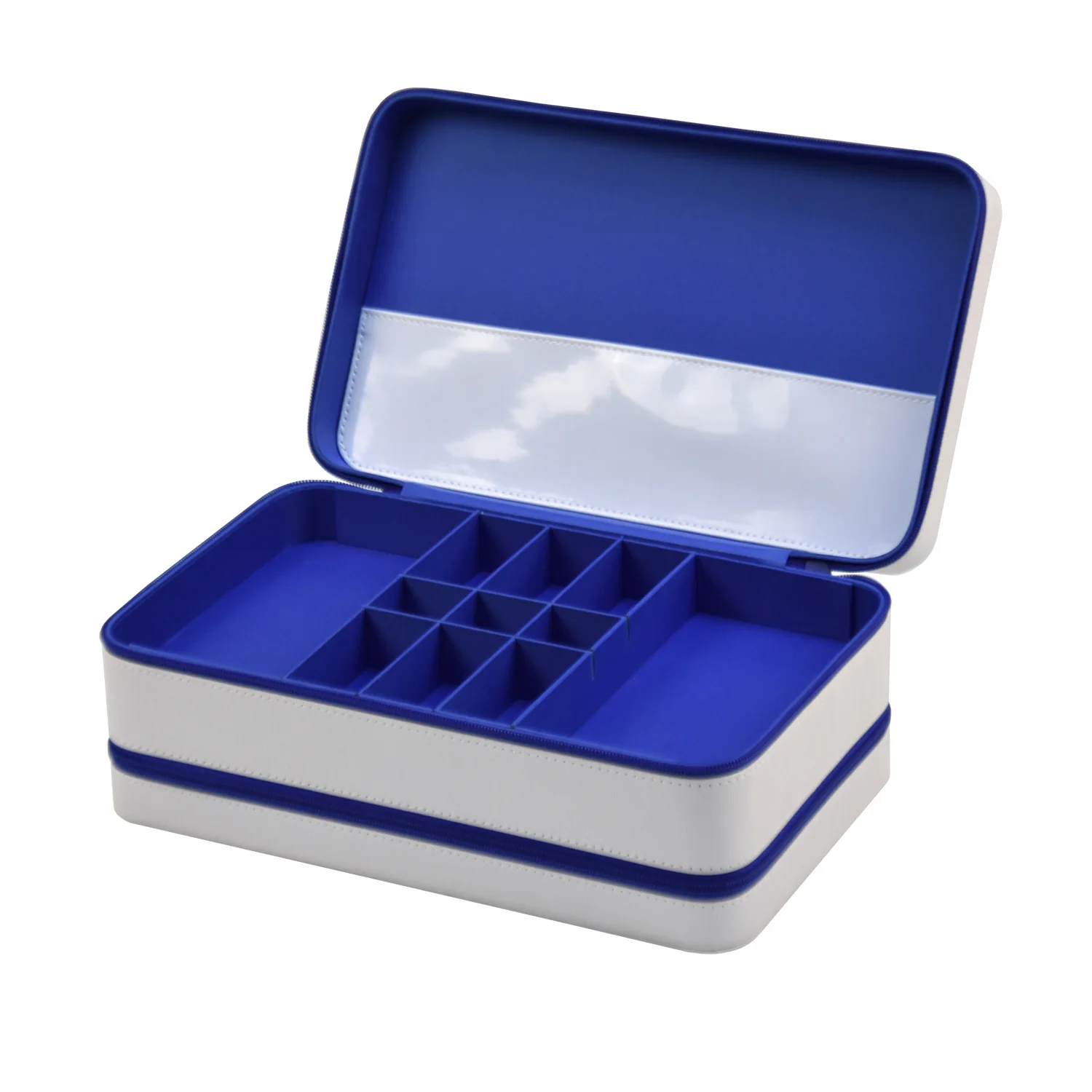 Custom double-layer portable zipped leather jewelry storaging box with handle