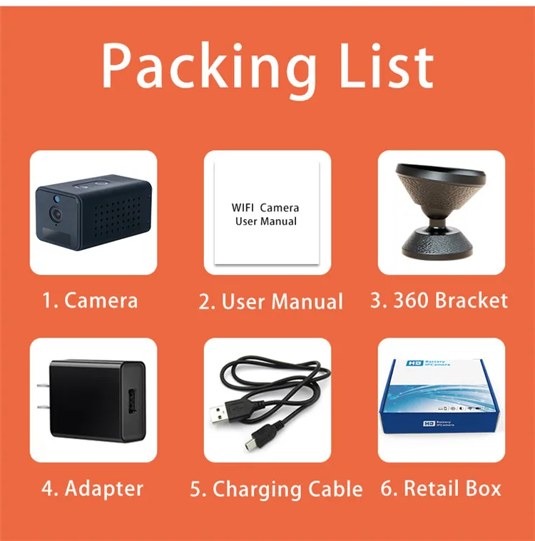 1080P HD WiFi Camera packing list