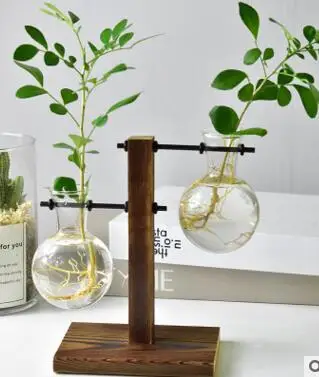 Hydroponic Plant Transparent Vase Glass Bottle Wood Frame Bonsai for Table Decor Hydroponic Plant Transparent Vase Glass Bottle Wood Frame Bonsai for Table Decor