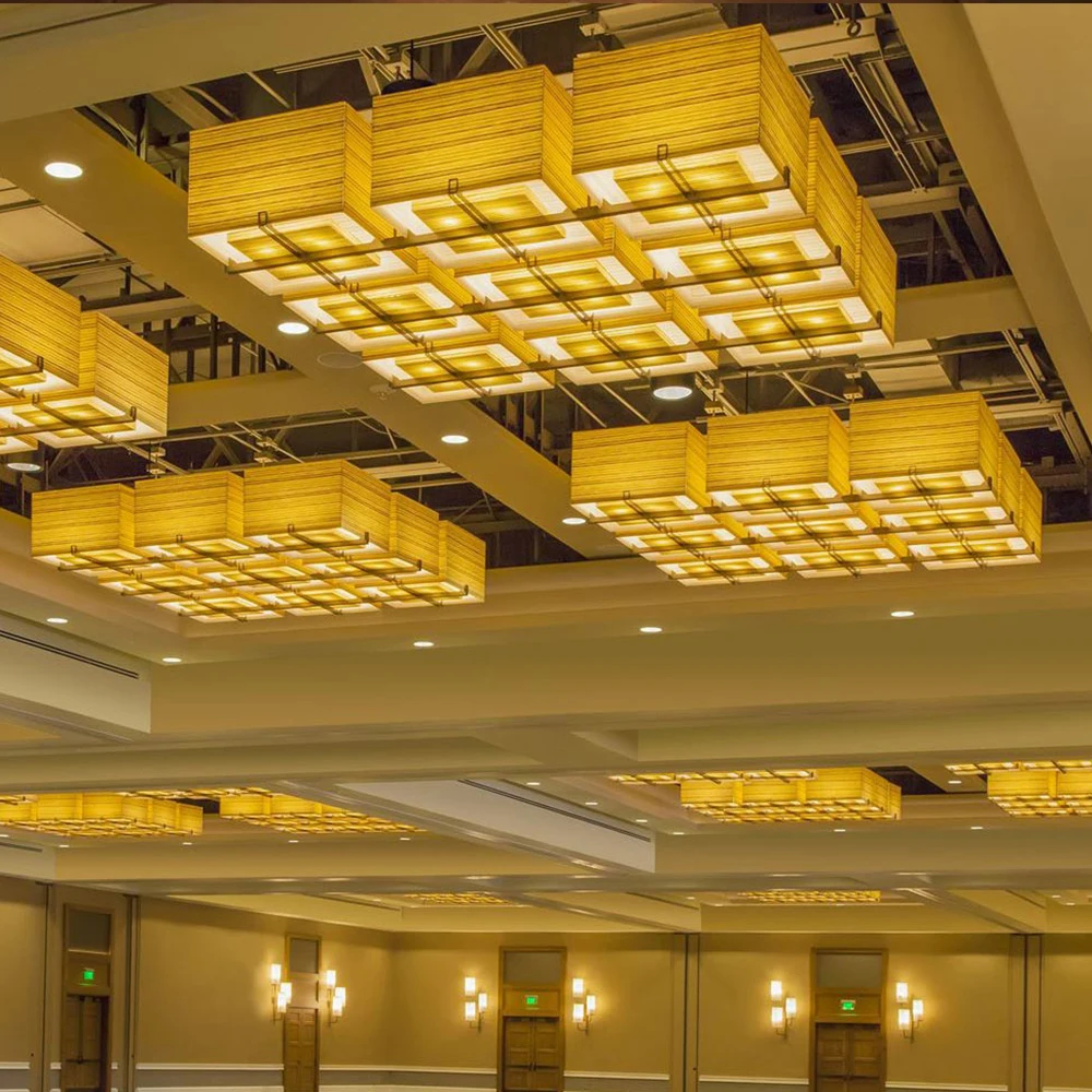 Zhongshan square rectangular hotel Lobby Crystal led ceiling pendant modern crystal lighting chandelier