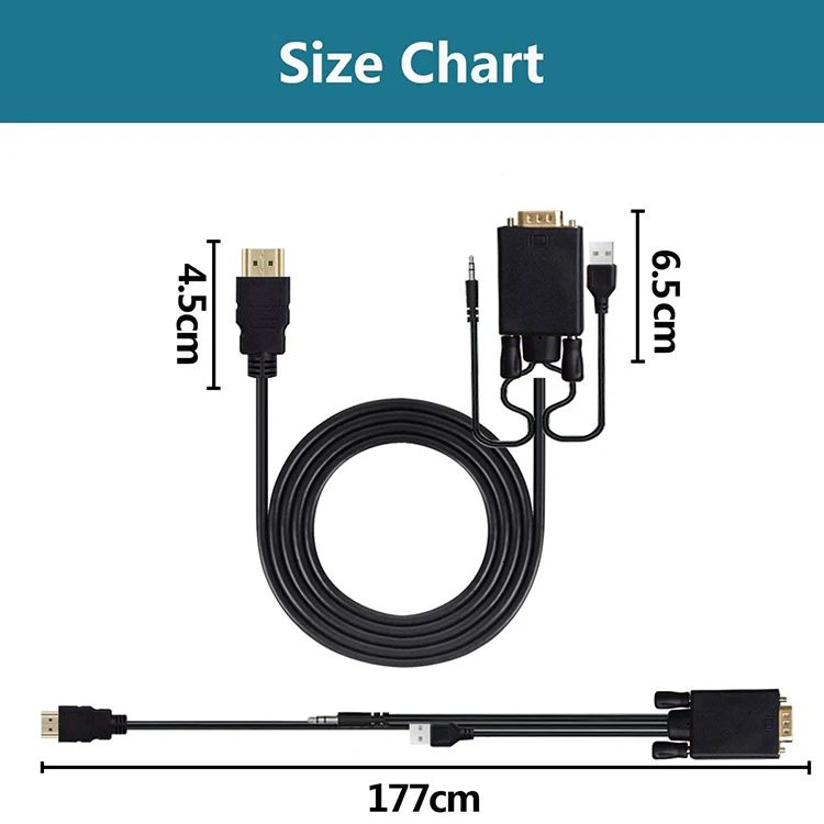 Vga To Hdmi Converter Adapter Cable Cord With Audio For Connecting Old  Pc,Laptop To New Hdtv,Monitor,Display - Buy Vga To Hdmi Converter,Vga To  Hdmi Adapter,Vga To Hdmi Converter Cable With Audio Product