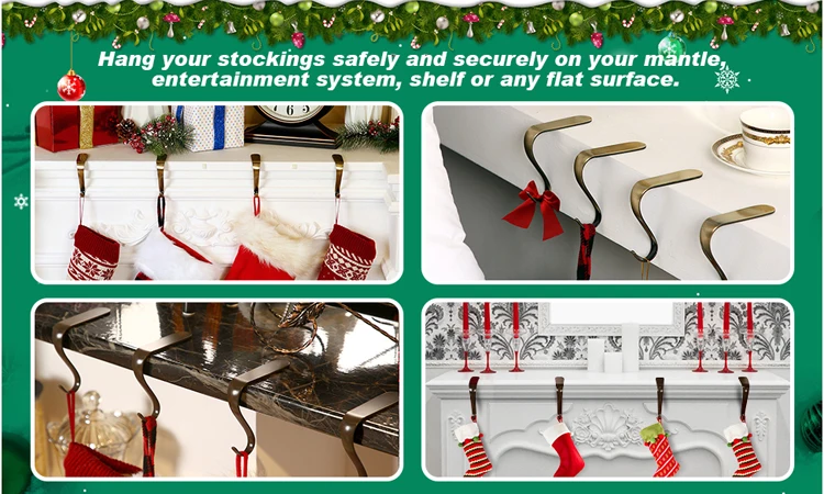 Christmas Stocking Holders Hooks Fireplace Mantel Hangers Metal Hanging Hanger Clips for Christmas Party Decoration Supplies
