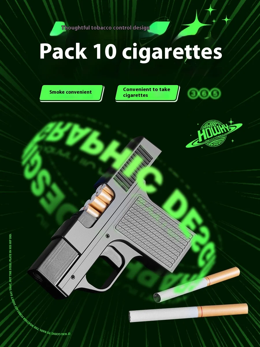 2025 Personalized Cigarette Case with Windproof Inflatable Gun-shaped Lighter 10 Thick Cigarettes Gift Gun Lighter for Giveaways