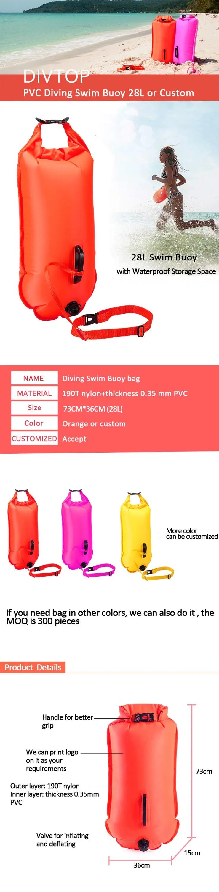 Safety Float Air Dry Bag,Inflatable Swimming Buoy For Open Water