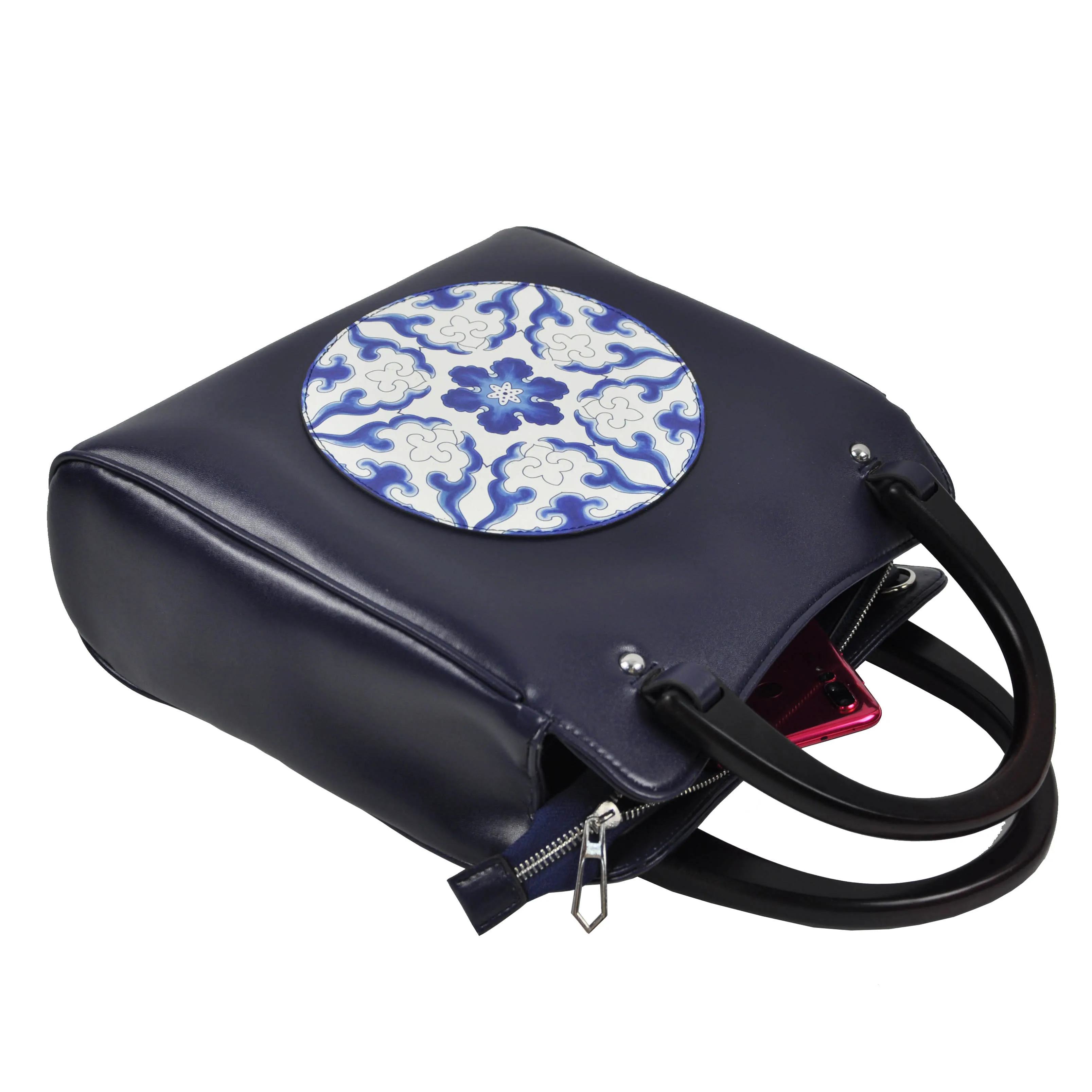 手提包 2020 妇女青花瓷包包女士手袋女士奢侈品包包木柄