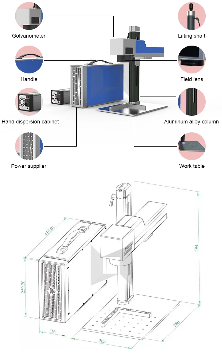 20W 30W Raycus Laser Power split mini portable Fiber laser marking machine manufacture/supplier