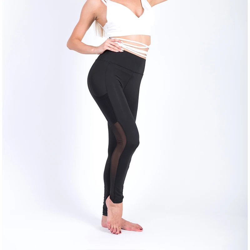 Black Tight Gym Butt Lift High Waist Mesh Fitness Yoga Leggings With