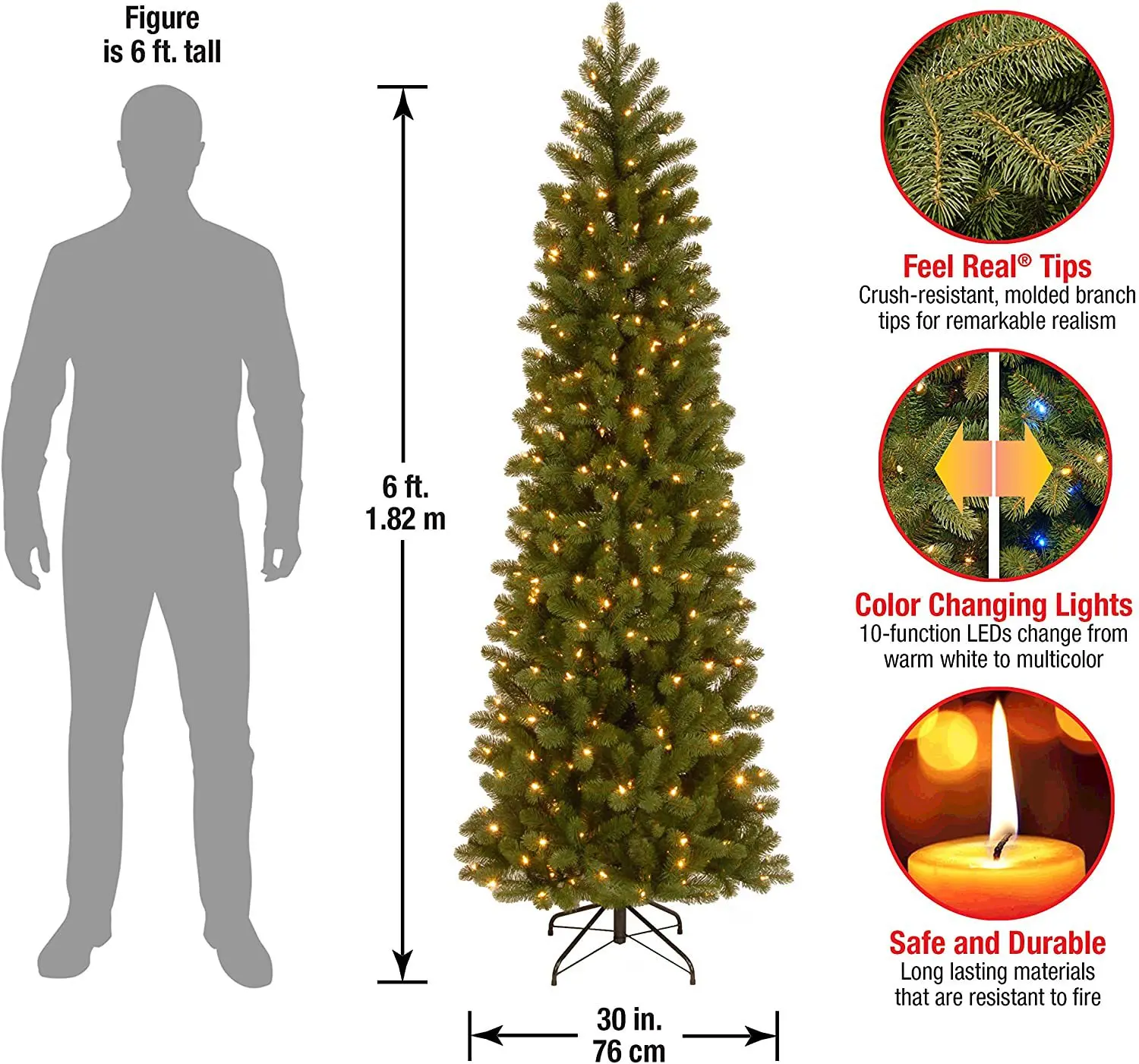 Artificial Slim Halloween Tree Pencil Christmas Tree With Light 6 Ft