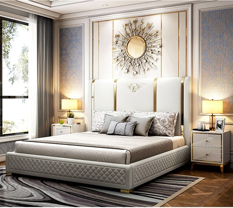 luxury bed room modern king size leather metal beds set luxury queen ...