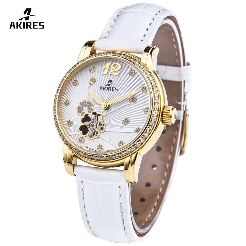 Branded Akires Bracelet Skeleton Watch Women Stainless Steel Luxury