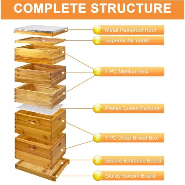 5 Layer Fir Wood Complete Beehive Kits Dipped in 100% Beeswax Include ...