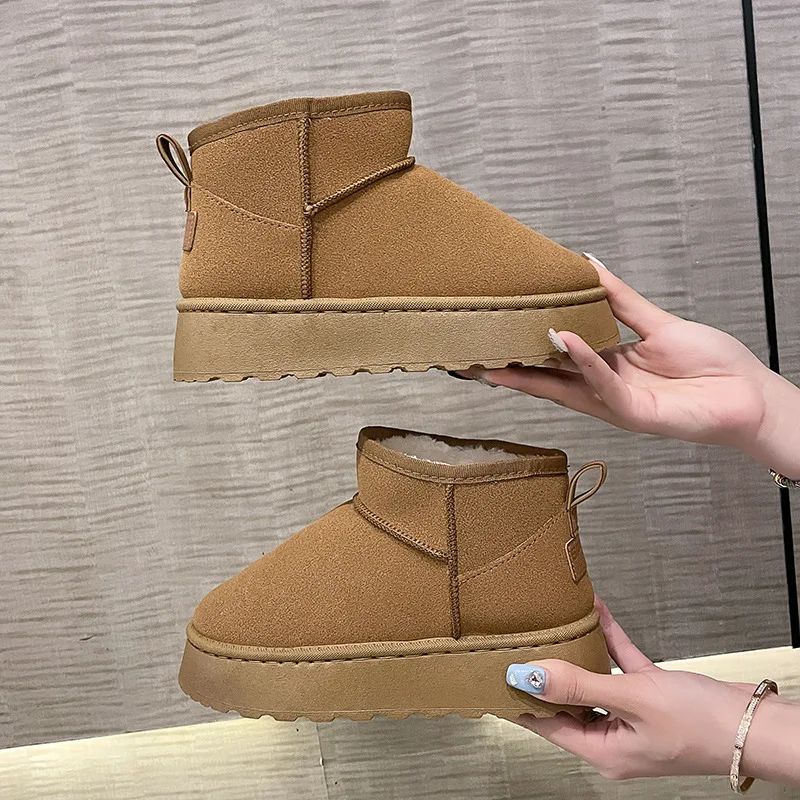 2023 Winter New Snow Boots Female Thick Soles To Wear Fur One Short