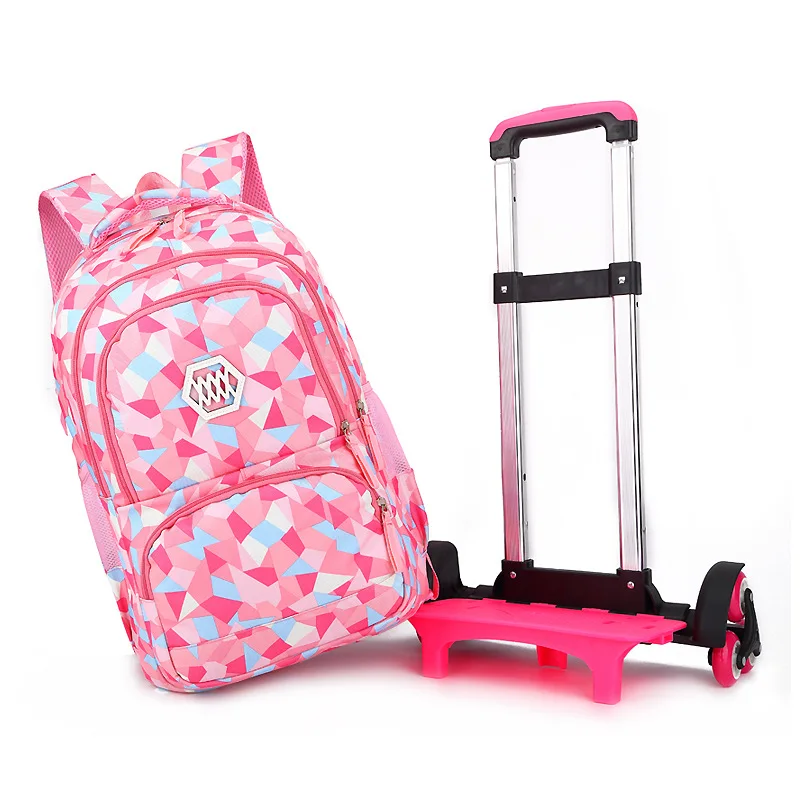 Popular Waterproof Pink Color Trolley Wheeled Backpack School Bags for Girls