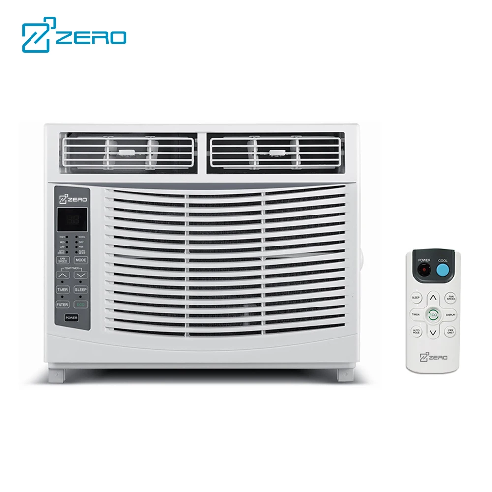 110V window AC and heater unit installed in double-hung window with mounting bracket and side panels
