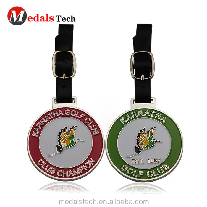 2019 promotional customized metal leather belt golf bag tag for golf club