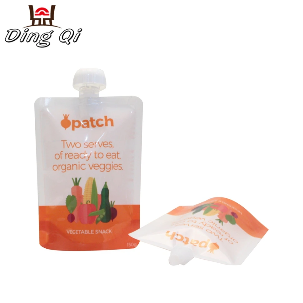 Plastic reusable refillable organic baby food storage packaging squeeze pouch
