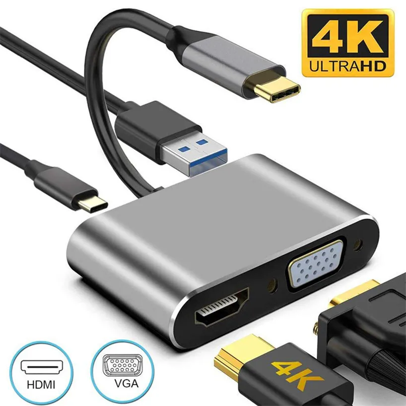 Adaptador USB-C 4 en 1 HDMI - VGA - USB3.0 - USB-C 87W