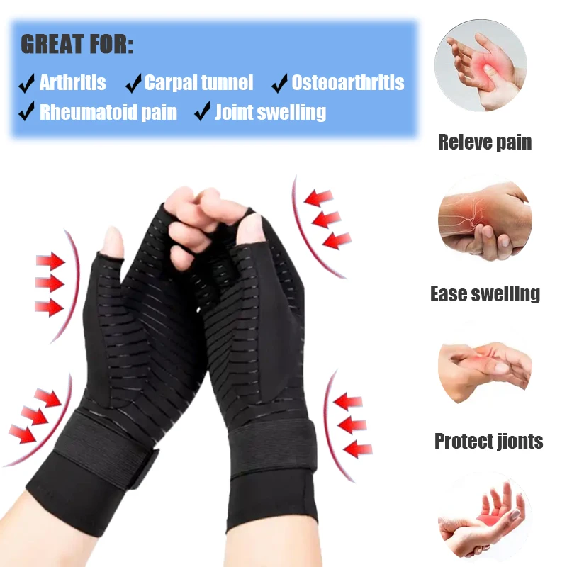 Oem Copper Arthritis Compression Gloves Relieve Hand Pain Typing Gloves