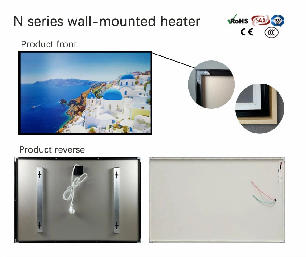 TINE Wall-mounted Panel Heater Home Carbon Crystal Wall Warm Mural Rapid Heating HD Picture Quality Heater Mural Panel Radiator Living Room Office Energy Saving 1200W 