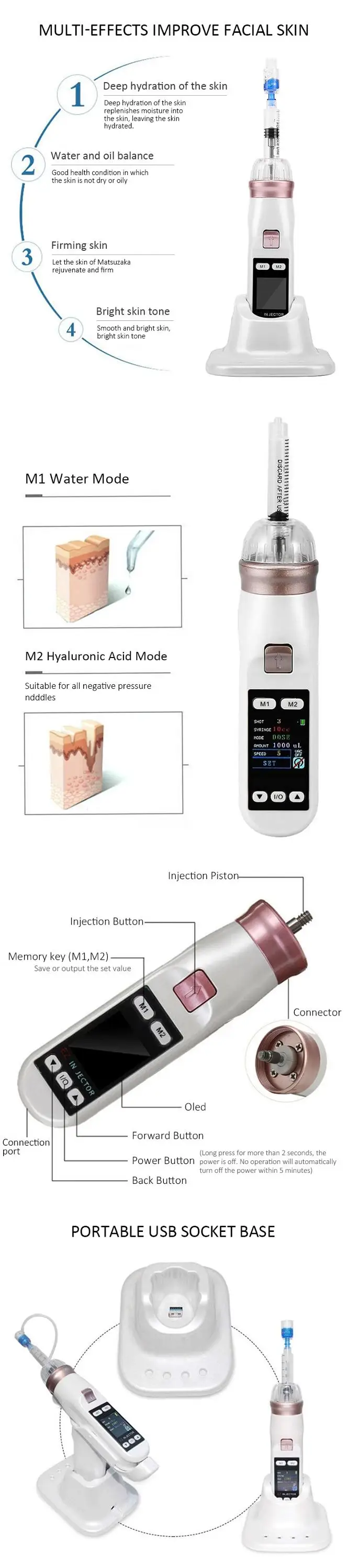 Negative pressure EZ injector No Needle Mesotherapy Gun skin rejuvenation needle free mesotherapy 5 pin 9 pin mesotherapy injection gun
