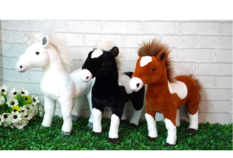 Decoration Gifts Simulation Animal Plush Toys Standing Black and White Horse Stuffed Animal Toy