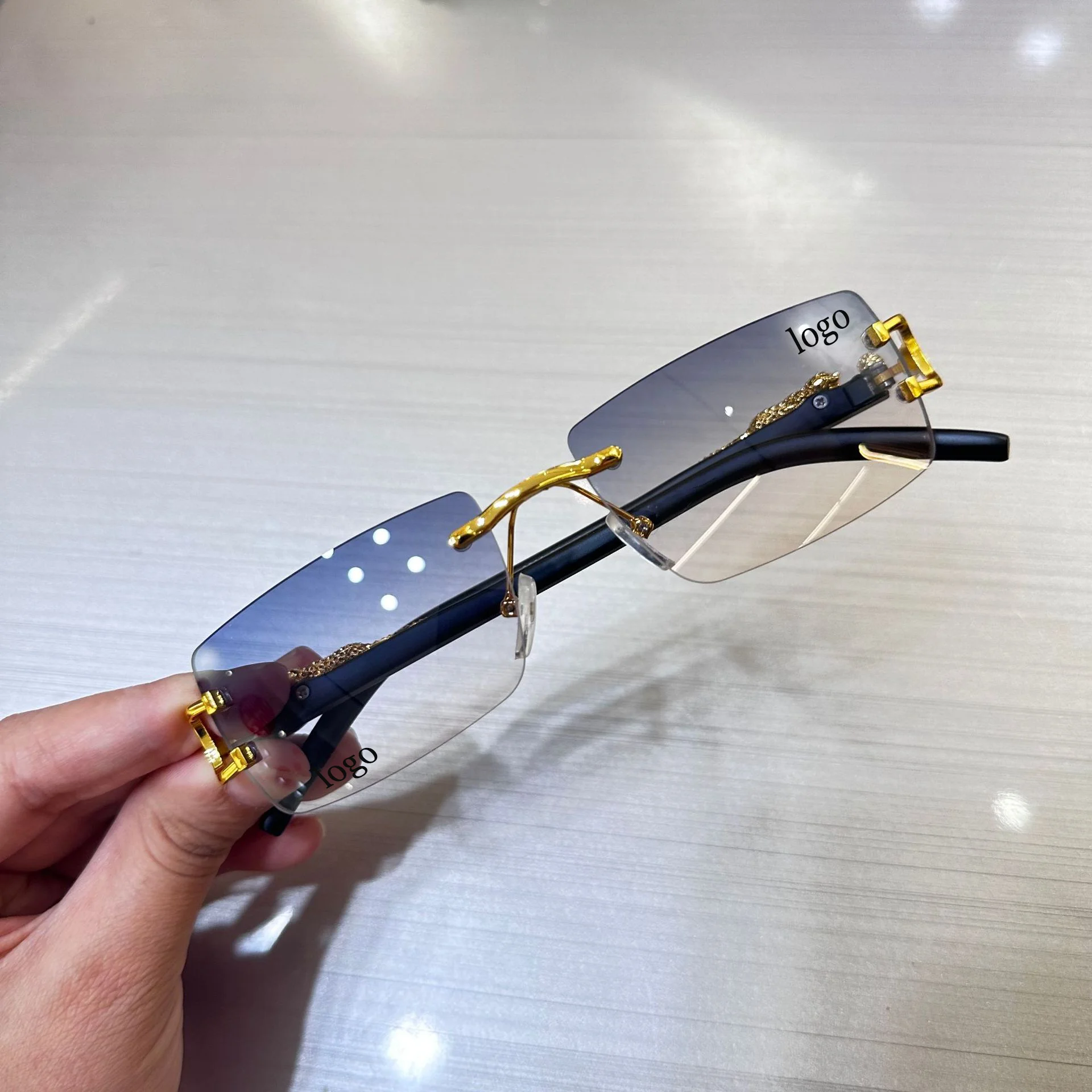Vintage Rimless Sunglasses Rectangle Frameless Candy Color Glasses EyeconicFinds Vintage Rimless Diamond Sunglasses 90s Small  main image 2