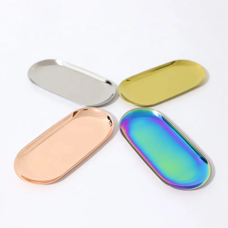 2019 New Products Retail Oval Metal Serving Rolling Tray Ins Luxurious Oval Snack Fruit Plate MP-01
