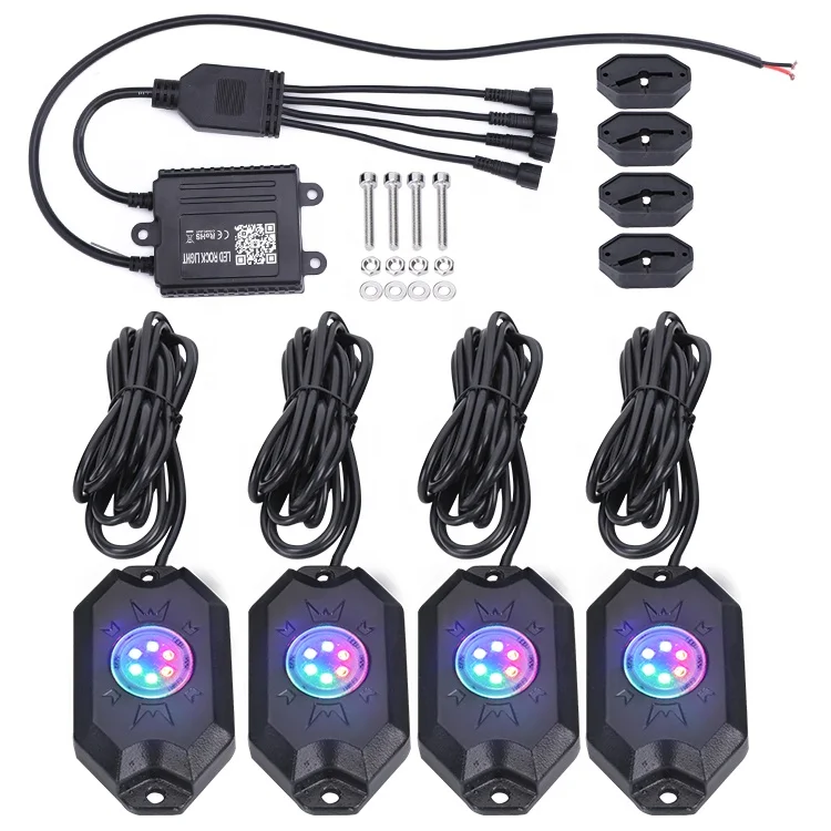 Offroad bluetooth controller rgb led rock light kit underglow flashing lights for jeep RGBW rock lights led pod with music mode