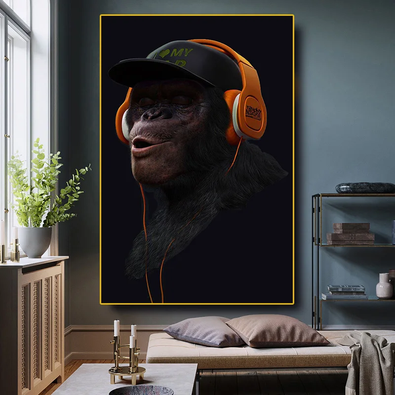 The Shrewd 3 Wise Swag Chimp Canvas Wall Art On A Black Background Is ...