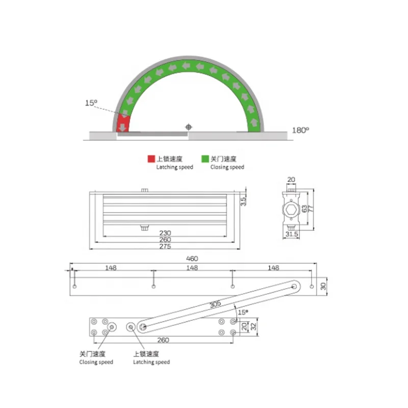 High quality hydraulic  concealed door closer with hold open accessories