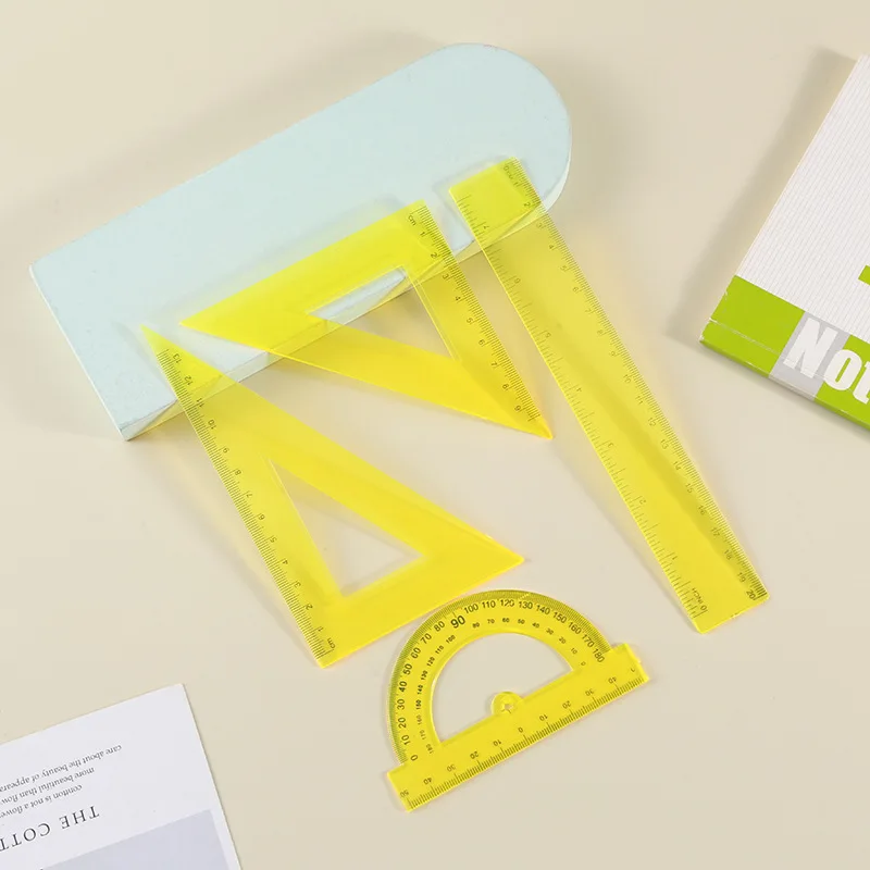 Student Exam Stationery Learning Supplies Four-Piece Plastic Ruler Set with Straight Triangle Measuring Board