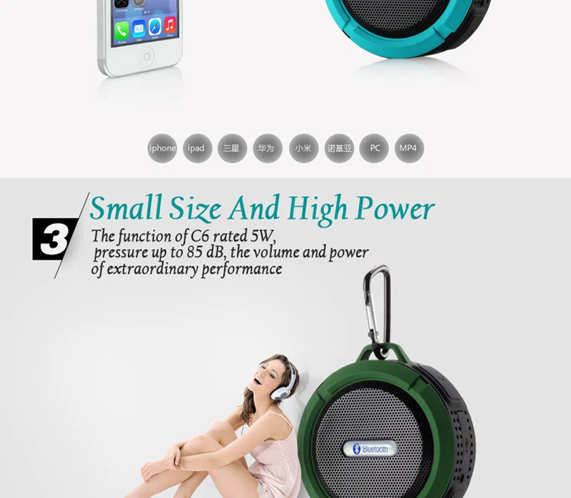 C6 Portable Wireless Bluetooth Speaker With Calls Handsfree and Suction Cup Waterproof Shower Mini outdoor Plastic Speaker - ANKUX.COM