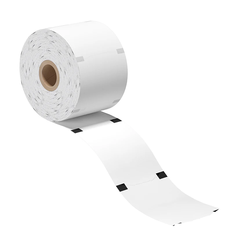 Thermal paper roll mounted inside a compact queue kiosk