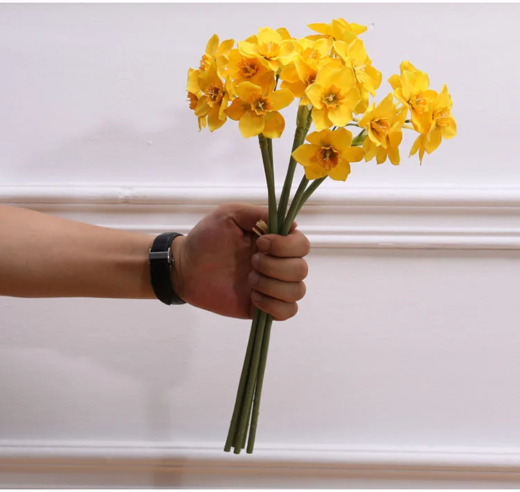 1*Bunch Artificial Silk Daffodils Plant Flower Bouquet For Wedding Home Decor 