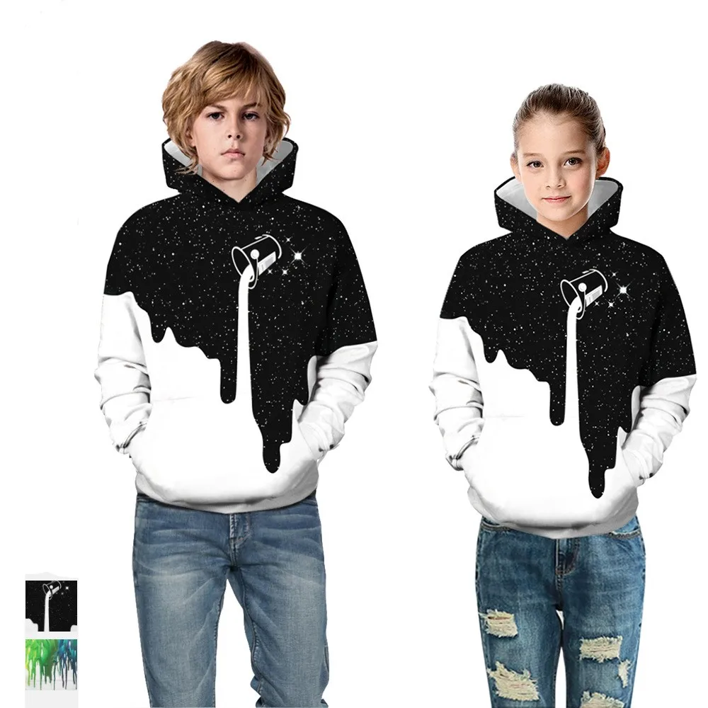 
Children Fleece Hoodie 3D Printed Pullover Sweatshirts Hooded Top Galaxy Pattern Hoodie 