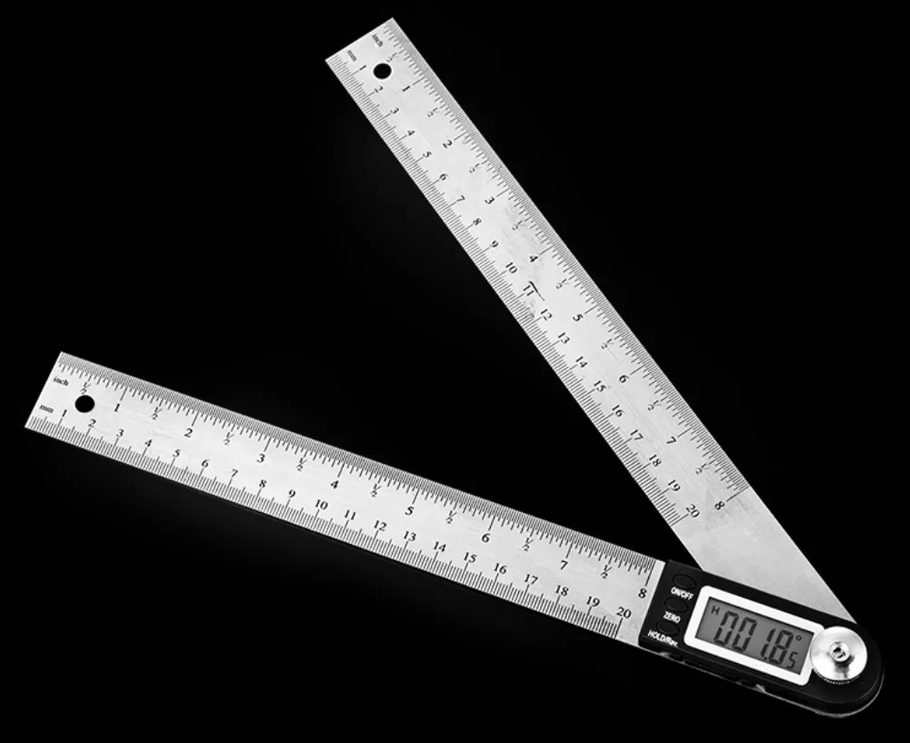 Corner Angle Finder Goniometer Stainless Steel Protractor Gauge Ruler Measuring 