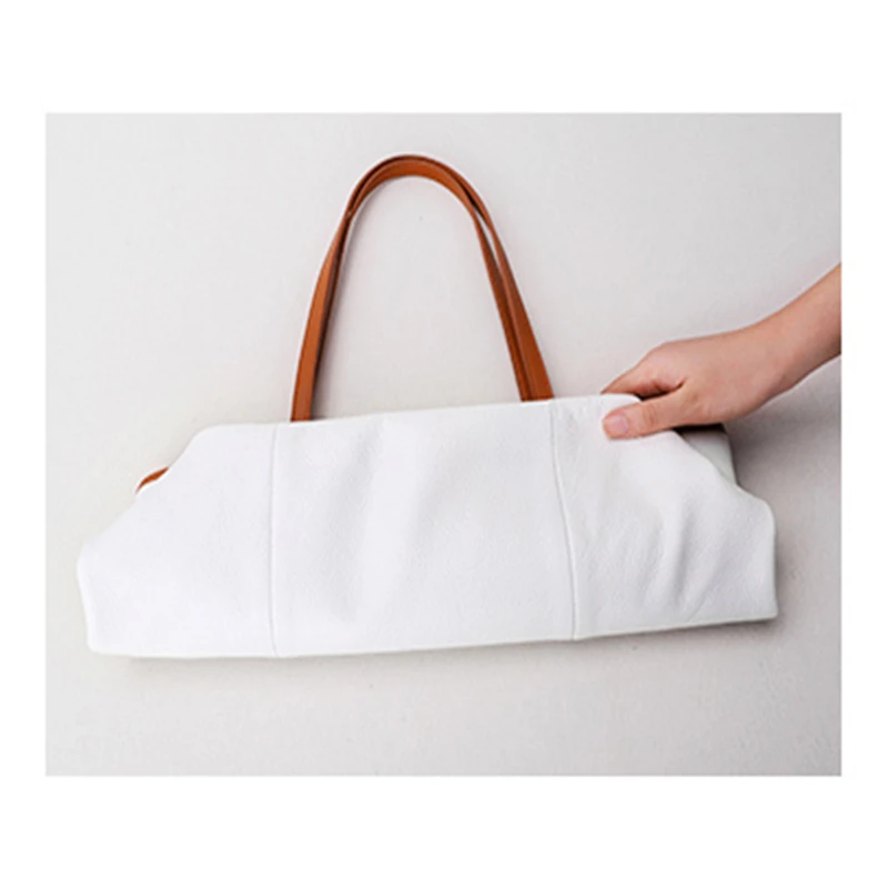 Women Tote Bag Female White Color Fashion Luxury Bags Casual Shoulder Handbag Lady Cowhide Genuine Leather Shoulder Shopping Bag