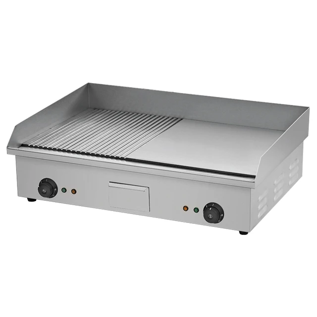 Table Top Half Flat Half Grooved Electric Griddle Grill With Two Burner