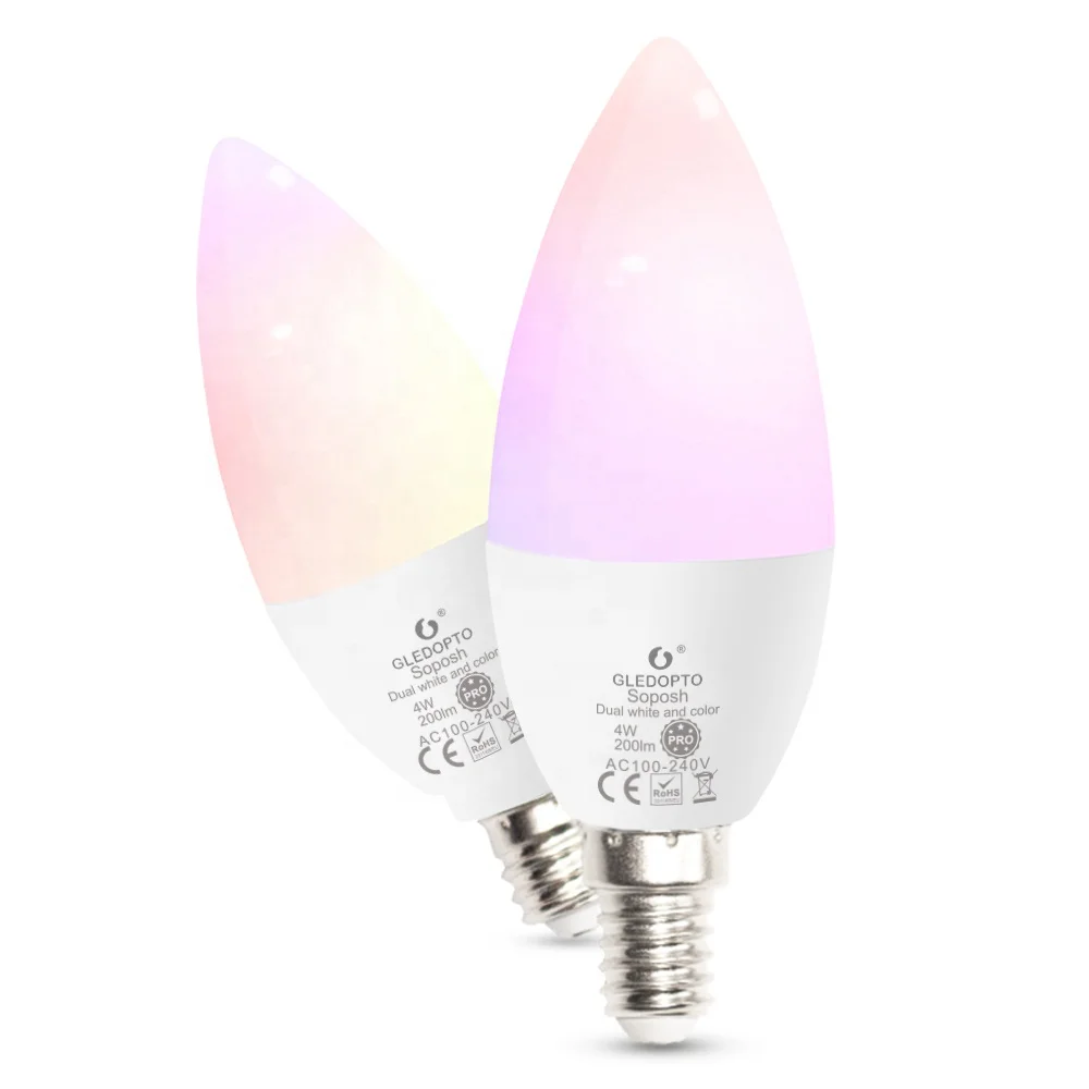 Gledopto ZigBee Smart Color Lights E12 E14 LED Candle Bulb 4W RGBWW Warm-to-cool White Dimmable Chandelier Lights Voice Control