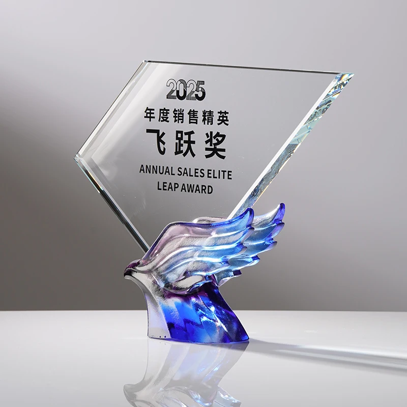 Eagle Sculpture Crystal LiuLi Trophy Awards Custom Business Gifts Carved Model Souvenir Decorations Unique New Color details