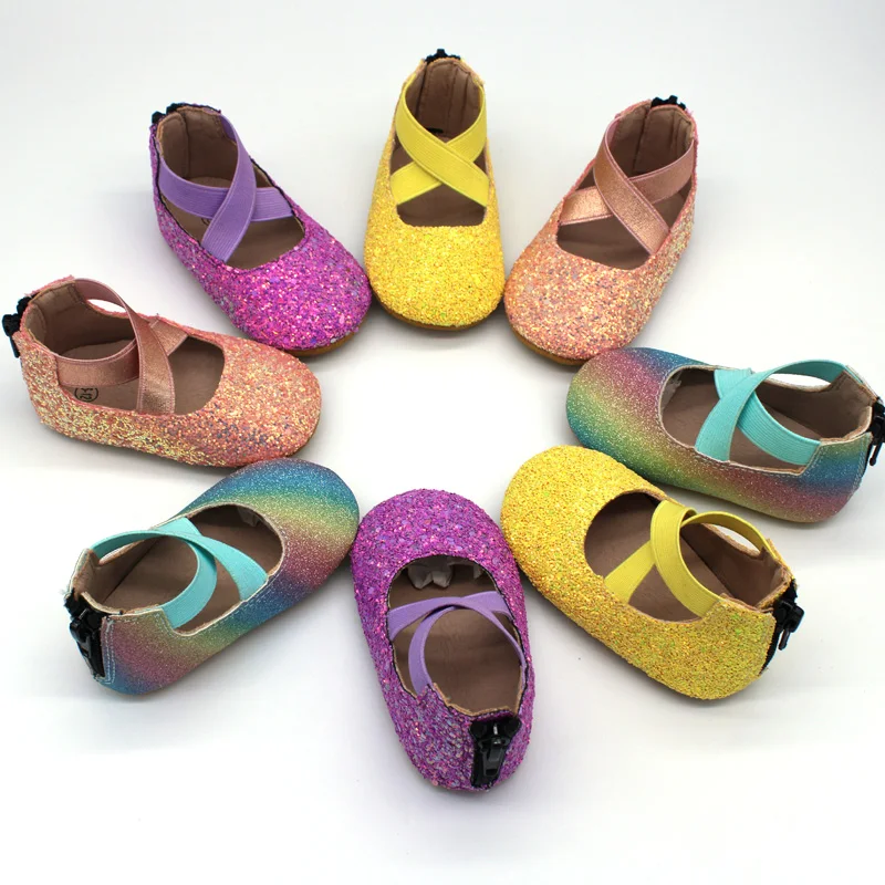 
fashion rubber sole glitter leather ballet flats non slip baby shoe 