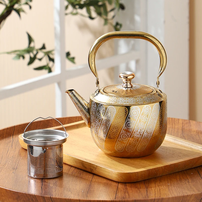 Series 21 Tea Kettle — Gold Diagonal Stripe Pattern